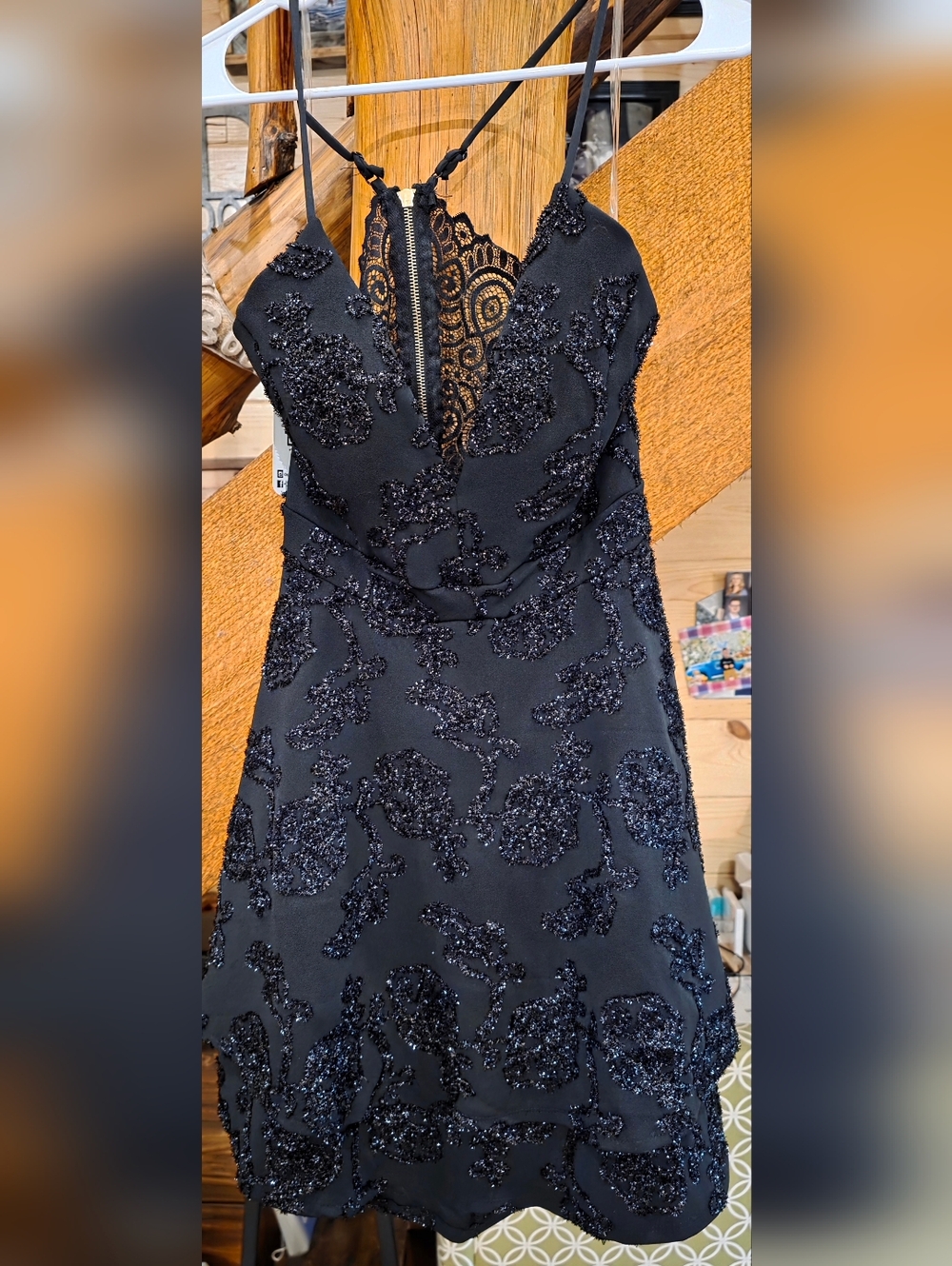 NEW! Black Beaded Lace-Back Party Dress - Picture 4 of 14